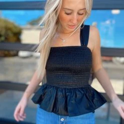 TCEC Smocked Leather Tank Top Tops