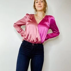 Peach Love You're A Star Colorblock Bodysuit