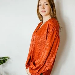 143 Story Tops Ginger Satin Leopard Top
