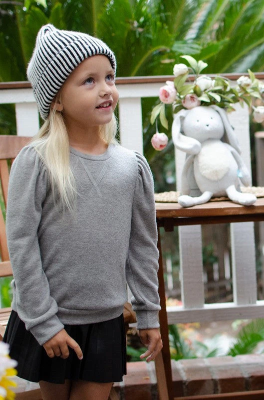 12PM By Mon Ami Heather Stitched Puff Sleeve Top