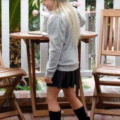 12PM By Mon Ami Heather Stitched Puff Sleeve Top