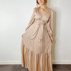Peach Love Orion Satin Maxi Dress