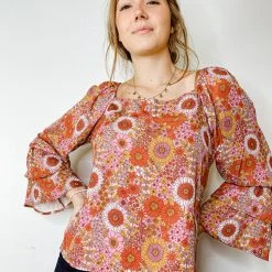 Peach Love Retro Vibes Floral Top Tops