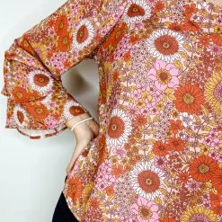 Peach Love Retro Vibes Floral Top Tops