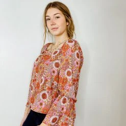 Peach Love Retro Vibes Floral Top Tops
