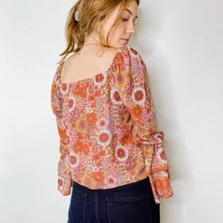 Peach Love Retro Vibes Floral Top Tops