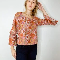 Peach Love Retro Vibes Floral Top Tops