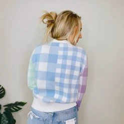 2.7 August Apparel Tops Hannah Colorful Gingham Cardigan