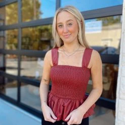 TCEC Smocked Leather Tank Top Tops