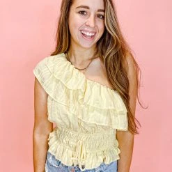 Lush Tops One + Only Ruffle Shoulder Top