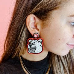 Golden Stella Beaded Bulldog Earrings Game Day Collection