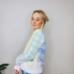 2.7 August Apparel Tops Hannah Colorful Gingham Cardigan