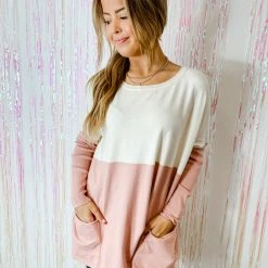 Tea N Rose Colorblock Boyfriend Pocket Sweater