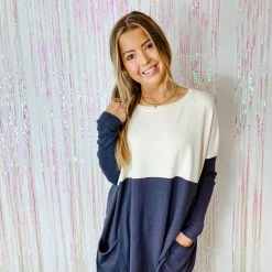 Tea N Rose Colorblock Boyfriend Pocket Sweater