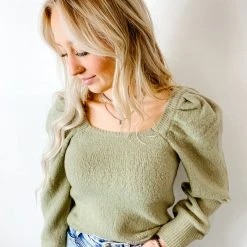 2.7 August Apparel Tops Mary Kate Puff Sleeve Sweater