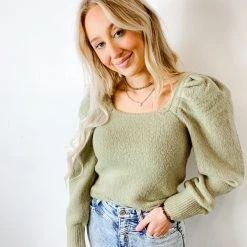 2.7 August Apparel Tops Mary Kate Puff Sleeve Sweater