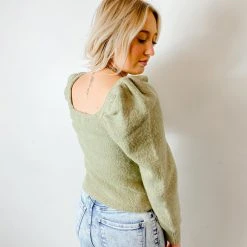 2.7 August Apparel Tops Mary Kate Puff Sleeve Sweater