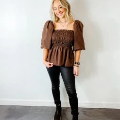 Vine & Love Marissa Smocked Peplum Top