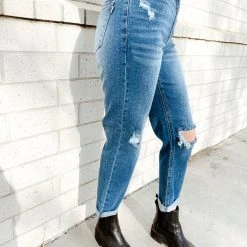 Vibrant Bottoms Jackie Distressed Mom Jeans