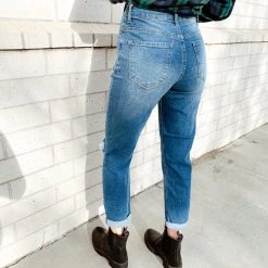 Vibrant Bottoms Jackie Distressed Mom Jeans