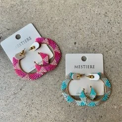 Trendy Wholesale Monochrome Beaded Open Hoops Earrings