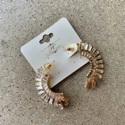 Golden Stella Jewelry Curved Crystal Bar Earrings