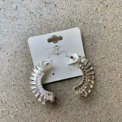 Golden Stella Jewelry Curved Crystal Bar Earrings