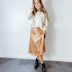 Do + Be Faith Flared Satin Midi Skirt Bottoms