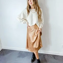 Do + Be Faith Flared Satin Midi Skirt Bottoms