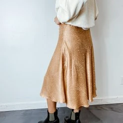 Do + Be Faith Flared Satin Midi Skirt Bottoms