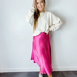 Do + Be Faith Flared Satin Midi Skirt Bottoms