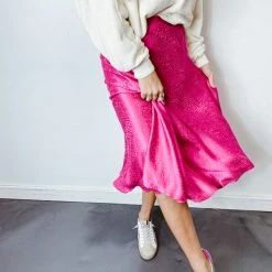 Do + Be Faith Flared Satin Midi Skirt Bottoms