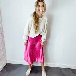 Do + Be Faith Flared Satin Midi Skirt Bottoms