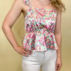 Peach Love Ophelia Floral Peplum Top
