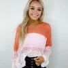 143 Story Tops Kat Colorblock Open Knit Sweater