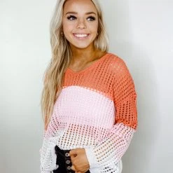 143 Story Tops Kat Colorblock Open Knit Sweater
