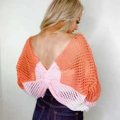 143 Story Tops Kat Colorblock Open Knit Sweater