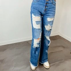 Vibrant Christian Distressed Wide Leg Jeans