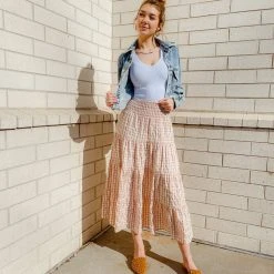 Entro Bottoms Jessie Gingham Midi Skirt