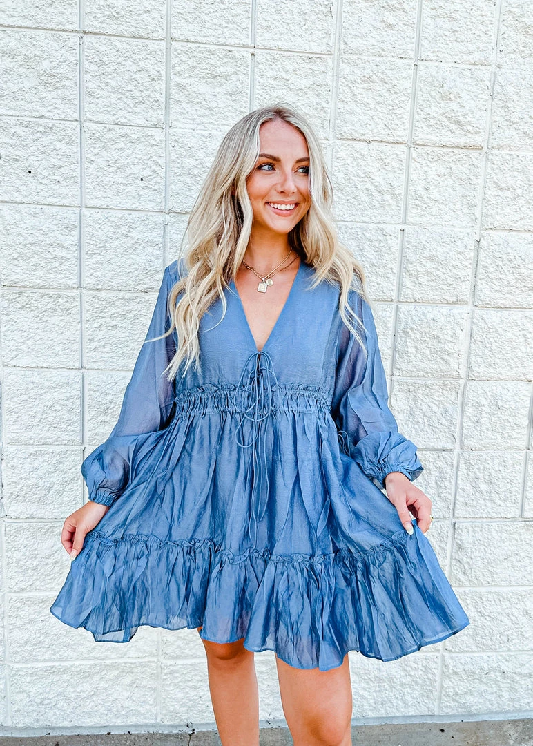 Day & Moon Indigo Ruffle Dress - Elegant Women's Dress for Casual & Formal Occasions 3 Day + Moon Indigo Ruffle Dress Dresses