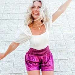 TCEC Ella Metallic Smocked Shorts