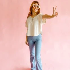 Cello Elastic Waist Pull-On Flare Jeans for Women - Comfortable Stretch Denim Pants 18 Cello Bottoms Elastic Waist Pull On Flares