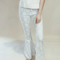 Peach Love Bottoms Daisy Checker Print Flares