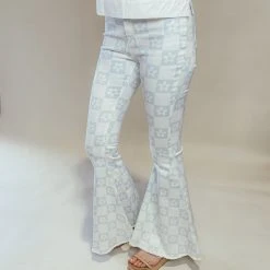 Peach Love Bottoms Daisy Checker Print Flares