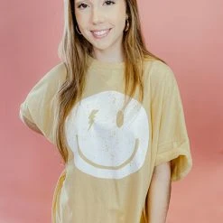 Fantastic Fawn Tops Oversized Smiley Face Graphic Tee