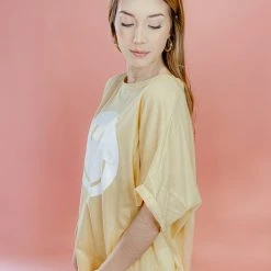 Fantastic Fawn Tops Oversized Smiley Face Graphic Tee