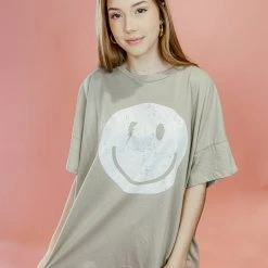 Fantastic Fawn Tops Oversized Smiley Face Graphic Tee