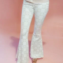 Peach Love Bottoms Daisy Checker Print Flares