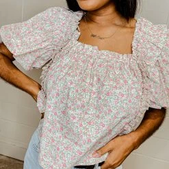 2.7 August Apparel Ramona Floral Ruffle Sleeve Top