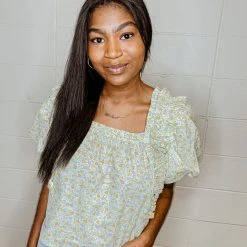 2.7 August Apparel Ramona Floral Ruffle Sleeve Top